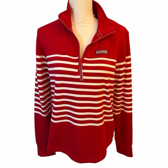 Vineyard Vines Pullover 1/4 Red Striped Relaxed Shep Shirt Soft Preppy Sz Medium - Picture 3 of 12